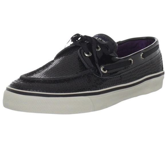 Sperry Top Sider Bahama Slip-On Loafer Boat Shoe Sequin Patent Black Women US 7 - Picture 1 of 16